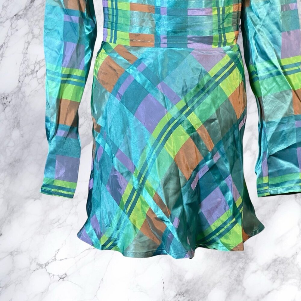 GRLFRND Leona Mini Dress - Teal Plaid - Picture 4 of 12